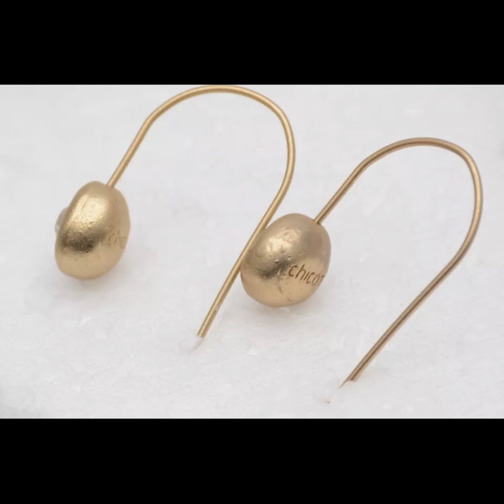 chico's matte gold round brilliant crystal drop dangle minimalist earrings - Picture 2 of 5